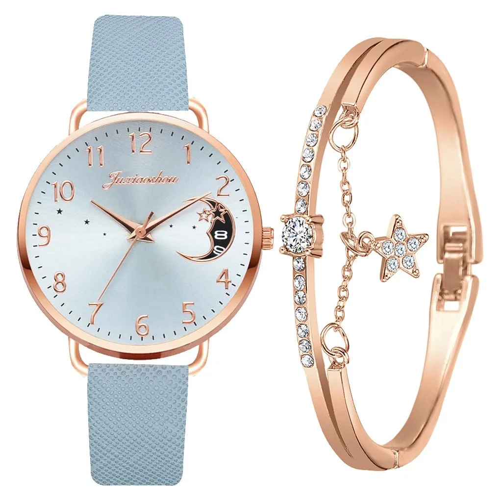 Set with watch and bracelets with moon phase dial