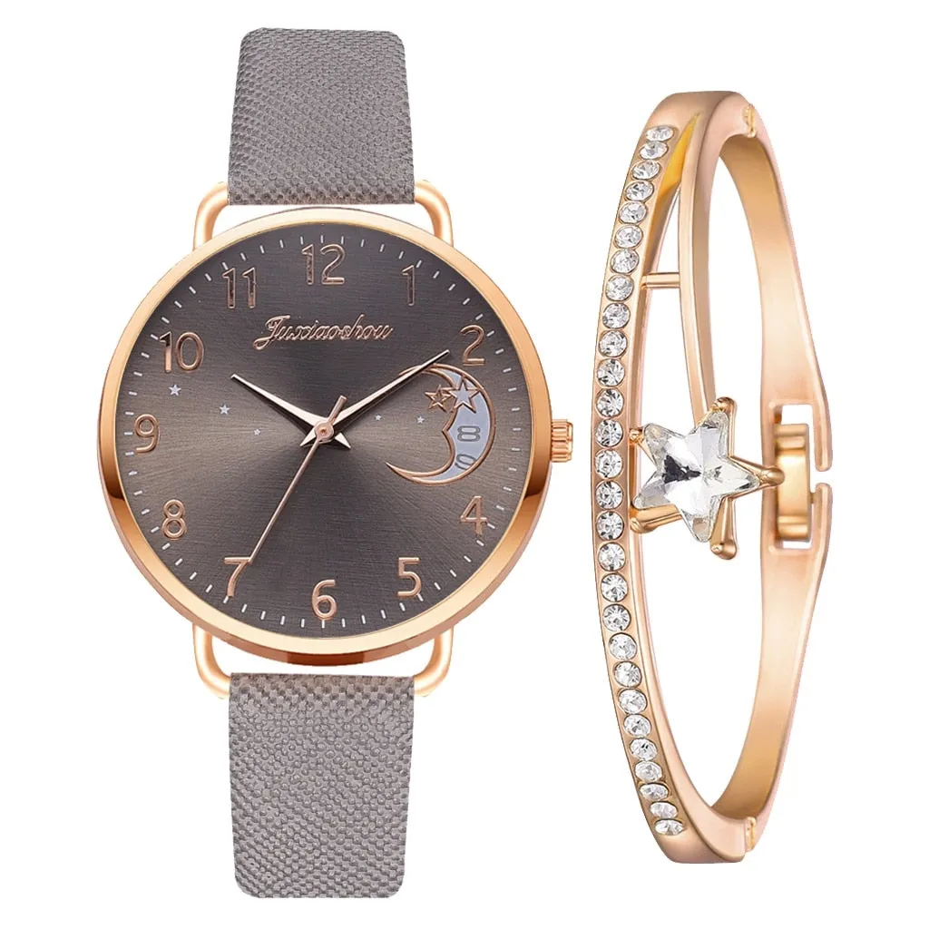 Set with watch and bracelets with moon phase dial