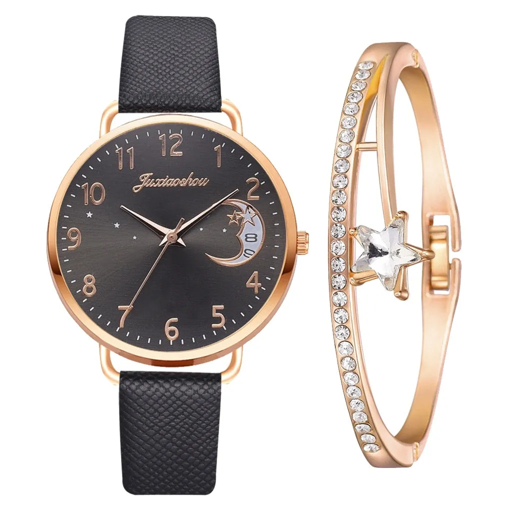 Set with watch and bracelets with moon phase dial