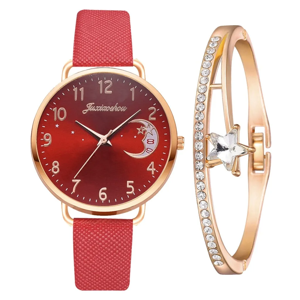 Set with watch and bracelets with moon phase dial