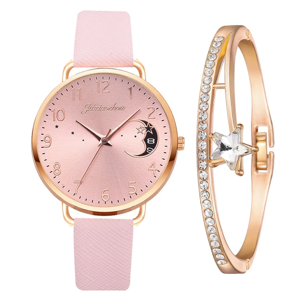 Set with watch and bracelets with moon phase dial