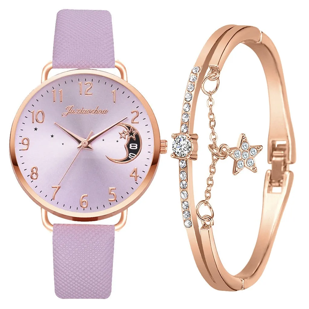 Set with watch and bracelets with moon phase dial