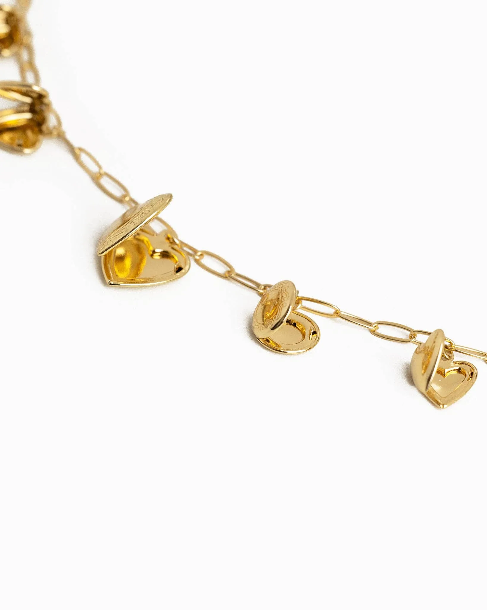 Seven Heart Locket Charm Necklace: Gold