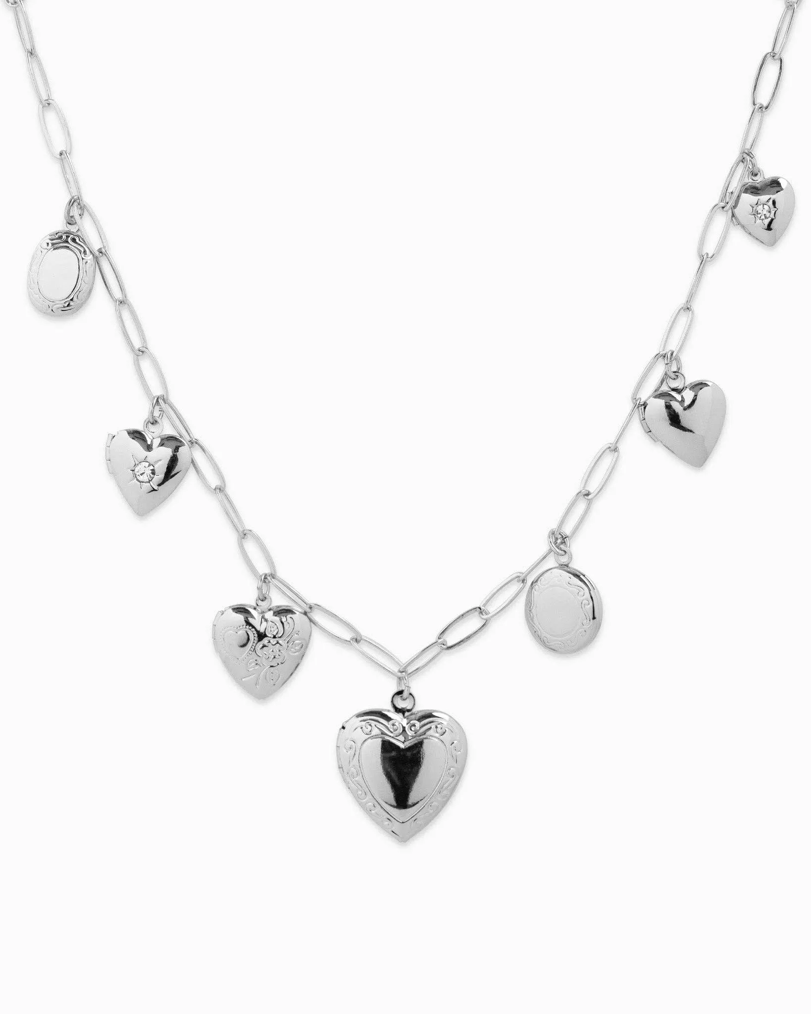 Seven Heart Locket Charm Necklace: Gold