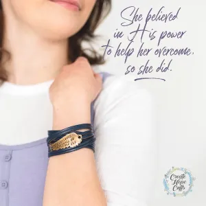 She Believed She Could Leather Wrap & Wing Bracelet, adjustable, Choose Your Color