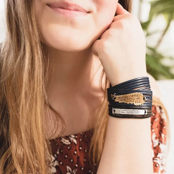 She Believed She Could Leather Wrap & Wing Bracelet, adjustable, Choose Your Color