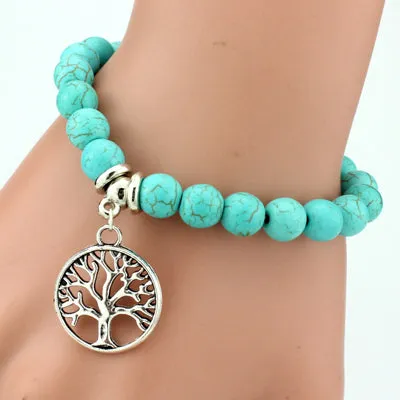 SHEEGIOR Boho Vintage Turquoises Bracelets for Women Men Cross Tree Snake Owl Hand Pendant Charm Bracelet Bangle Fashion Jewelry