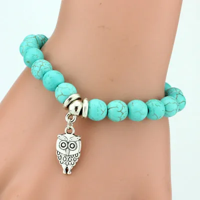 SHEEGIOR Boho Vintage Turquoises Bracelets for Women Men Cross Tree Snake Owl Hand Pendant Charm Bracelet Bangle Fashion Jewelry