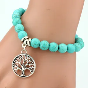 SHEEGIOR Boho Vintage Turquoises Bracelets for Women Men Cross Tree Snake Owl Hand Pendant Charm Bracelet Bangle Fashion Jewelry