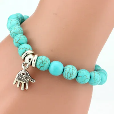 SHEEGIOR Boho Vintage Turquoises Bracelets for Women Men Cross Tree Snake Owl Hand Pendant Charm Bracelet Bangle Fashion Jewelry