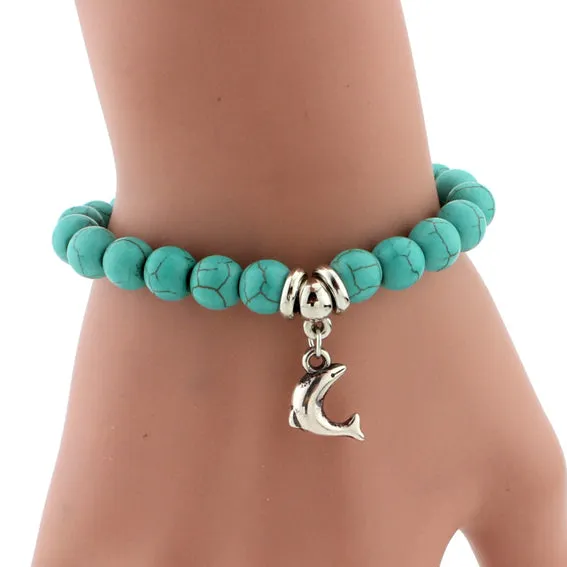 SHEEGIOR Boho Vintage Turquoises Bracelets for Women Men Cross Tree Snake Owl Hand Pendant Charm Bracelet Bangle Fashion Jewelry