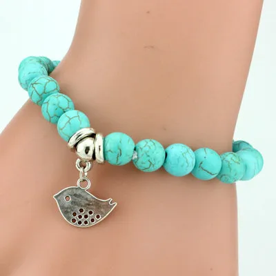SHEEGIOR Boho Vintage Turquoises Bracelets for Women Men Cross Tree Snake Owl Hand Pendant Charm Bracelet Bangle Fashion Jewelry