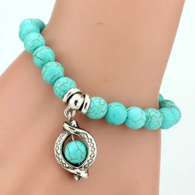 SHEEGIOR Boho Vintage Turquoises Bracelets for Women Men Cross Tree Snake Owl Hand Pendant Charm Bracelet Bangle Fashion Jewelry