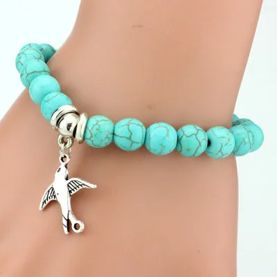 SHEEGIOR Boho Vintage Turquoises Bracelets for Women Men Cross Tree Snake Owl Hand Pendant Charm Bracelet Bangle Fashion Jewelry