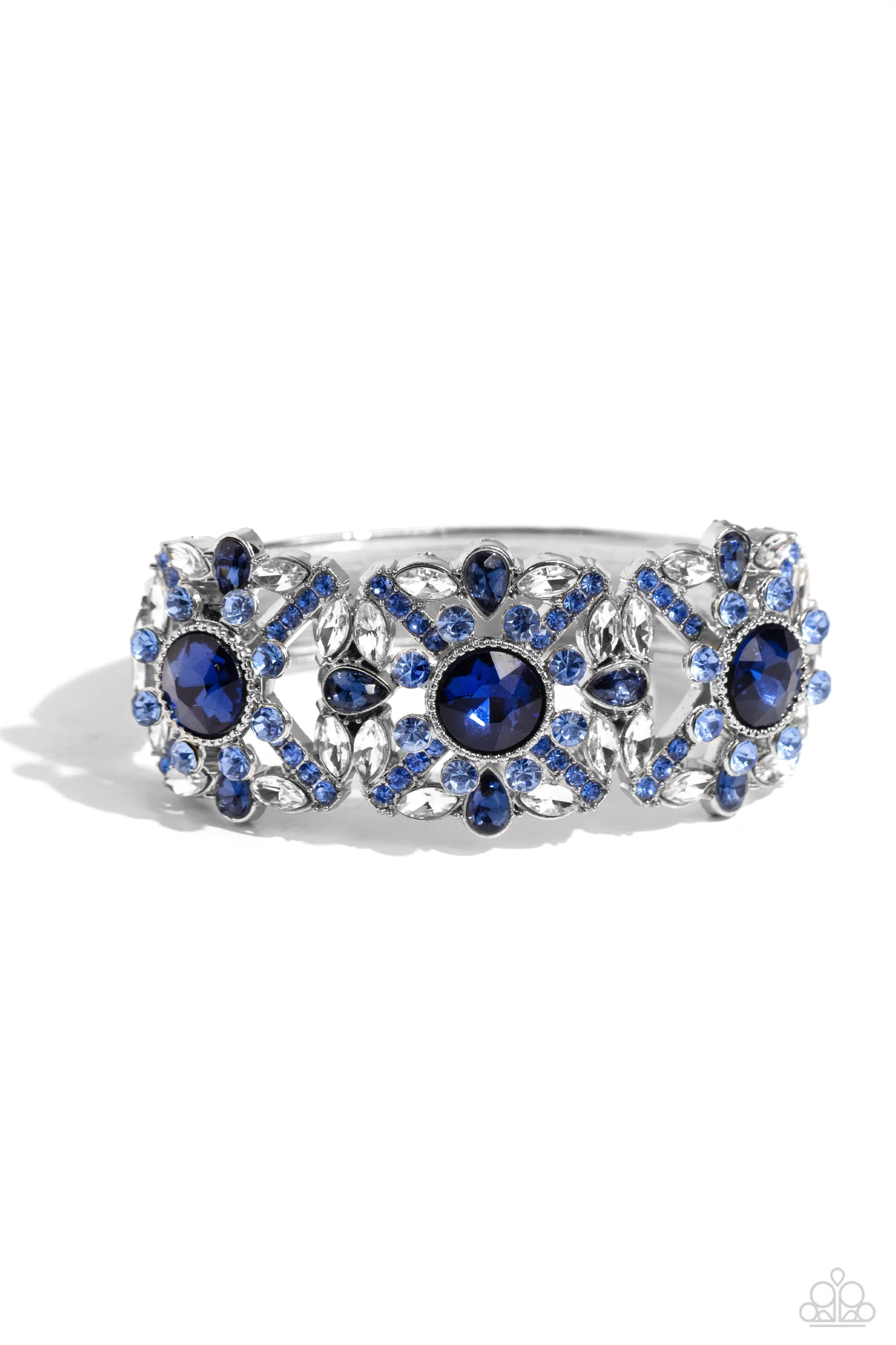 Shimmering Solo - Blue - Rhinestone Encrusted Paparazzi Hinge Bracelet