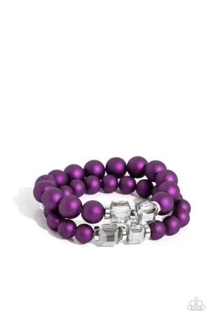 Shopaholic Showdown - Purple - Shimmery Bead Paparazzi Stretchy Bracelet