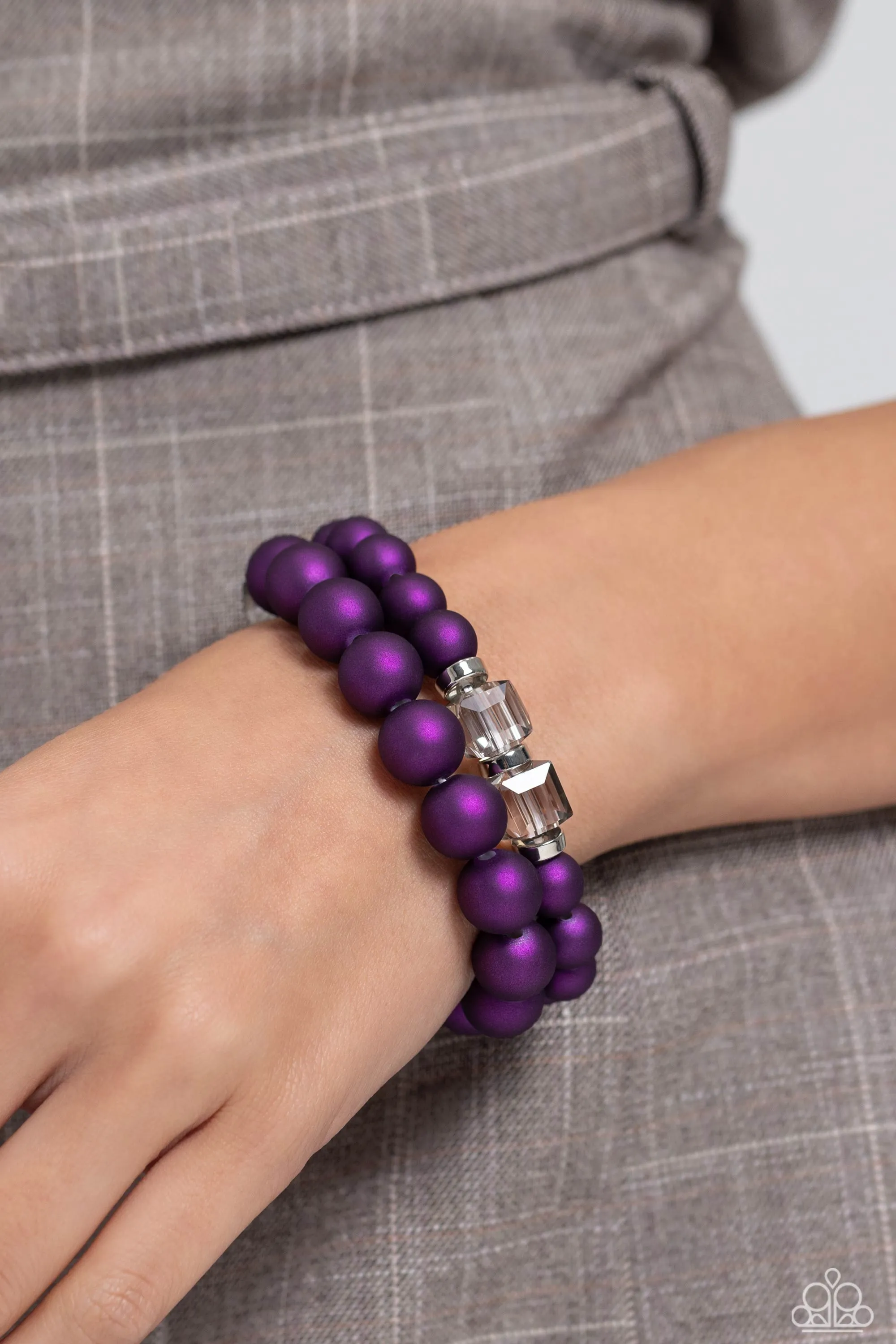 Shopaholic Showdown - Purple - Shimmery Bead Paparazzi Stretchy Bracelet
