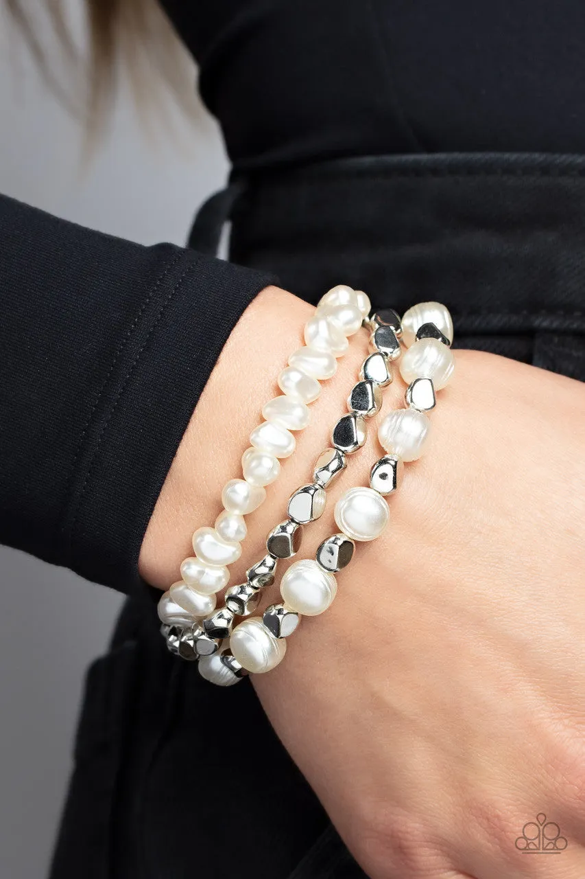 Shoreside Soiree - White - Imperfect Pearl Bead Paparazzi Stretchy Bracelet