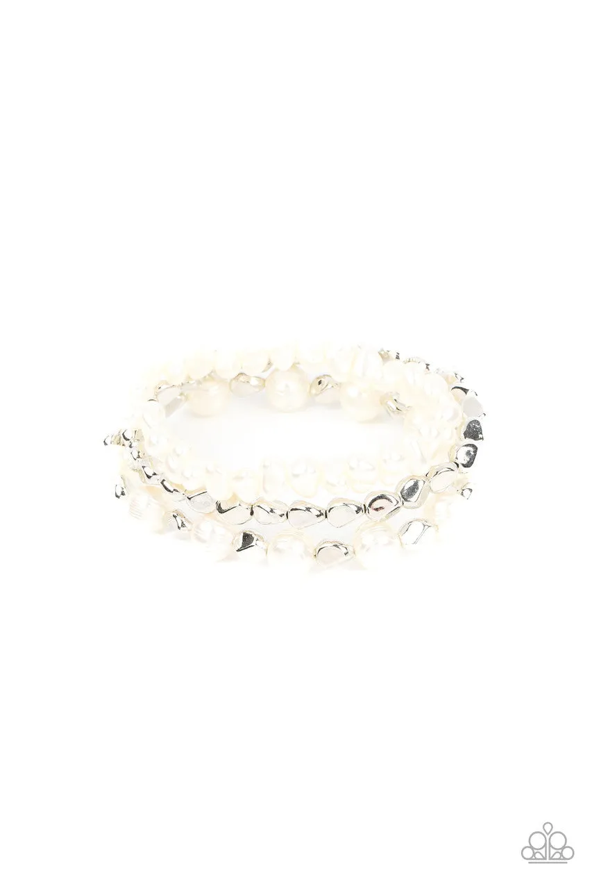 Shoreside Soiree - White - Imperfect Pearl Bead Paparazzi Stretchy Bracelet