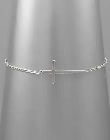 Sideways Cross Silver Bracelet
