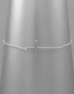 Sideways Cross Silver Bracelet