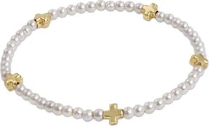 Signature Cross Small Pearl Pattern 3mm Bead Bracelet