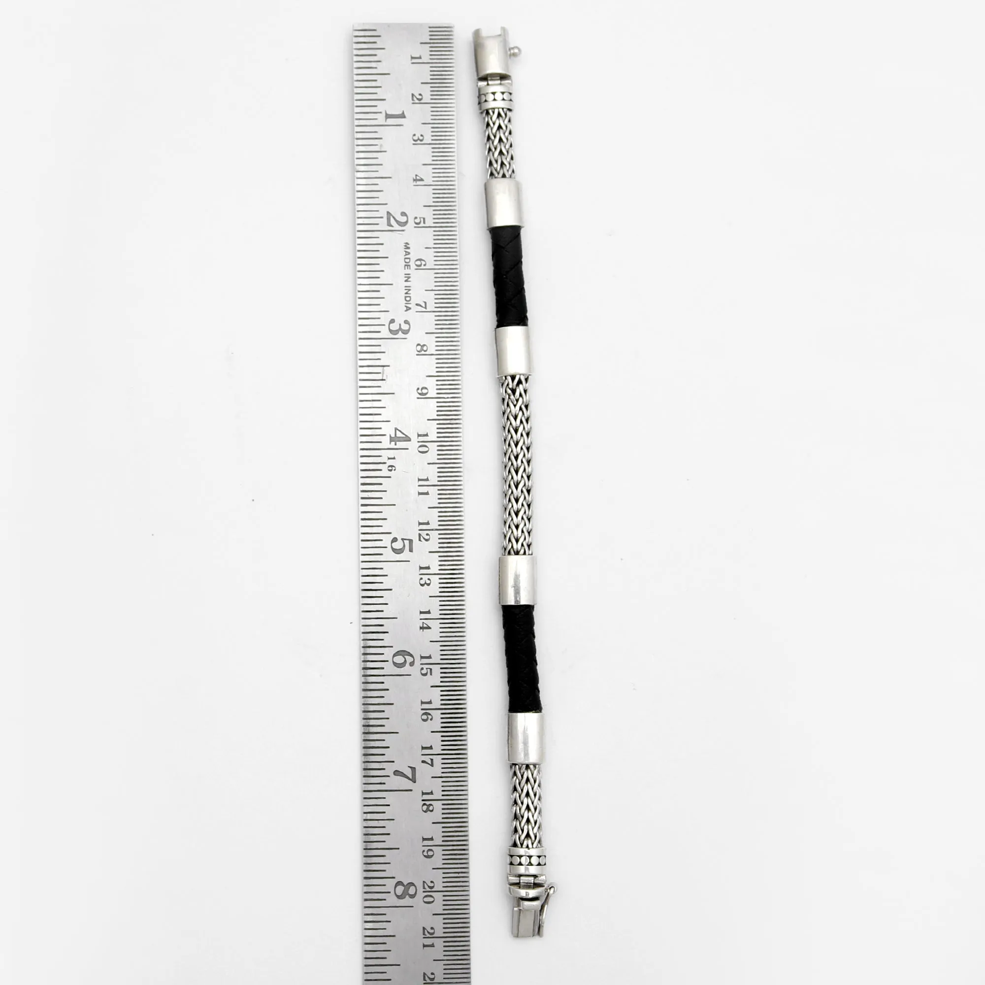 Silver & Black Leather Bracelet