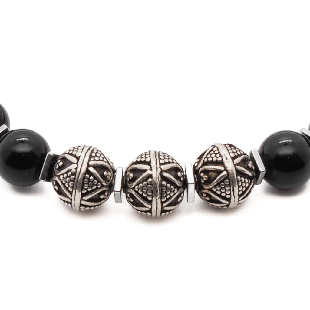 Silver Beads & Black Onyx Stone Beaded Bracelet