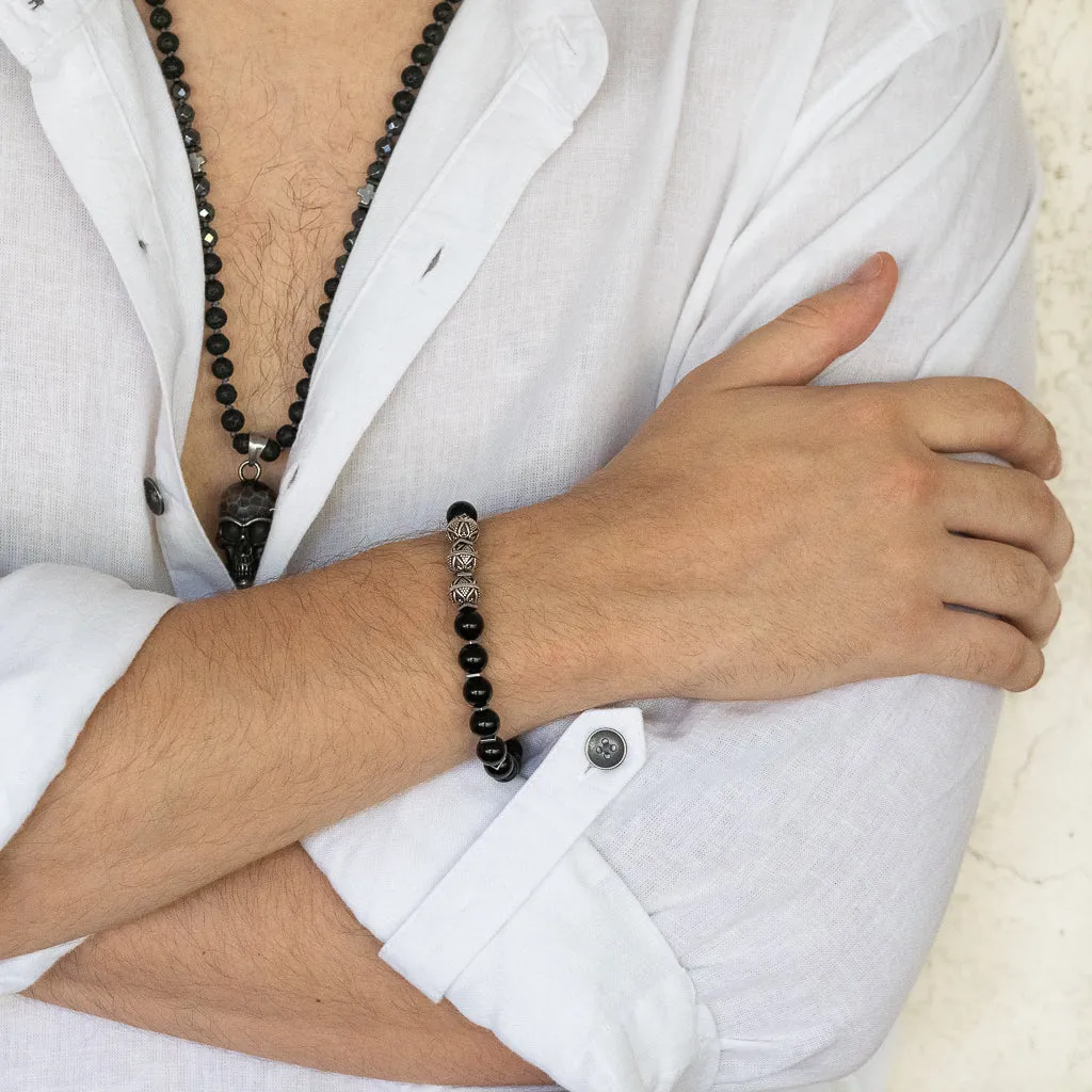 Silver Beads & Black Onyx Stone Beaded Bracelet