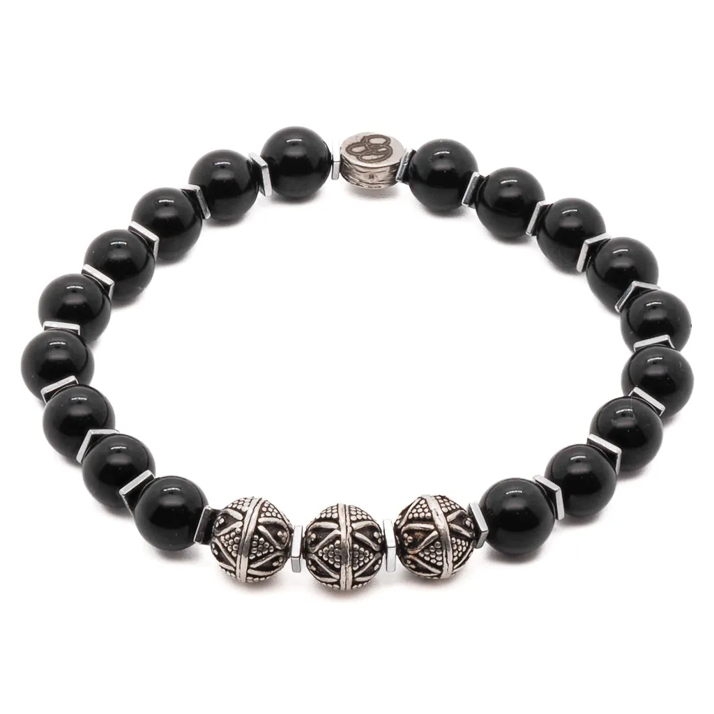 Silver Beads & Black Onyx Stone Beaded Bracelet