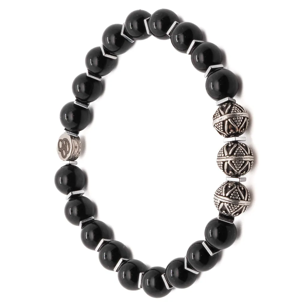 Silver Beads & Black Onyx Stone Beaded Bracelet