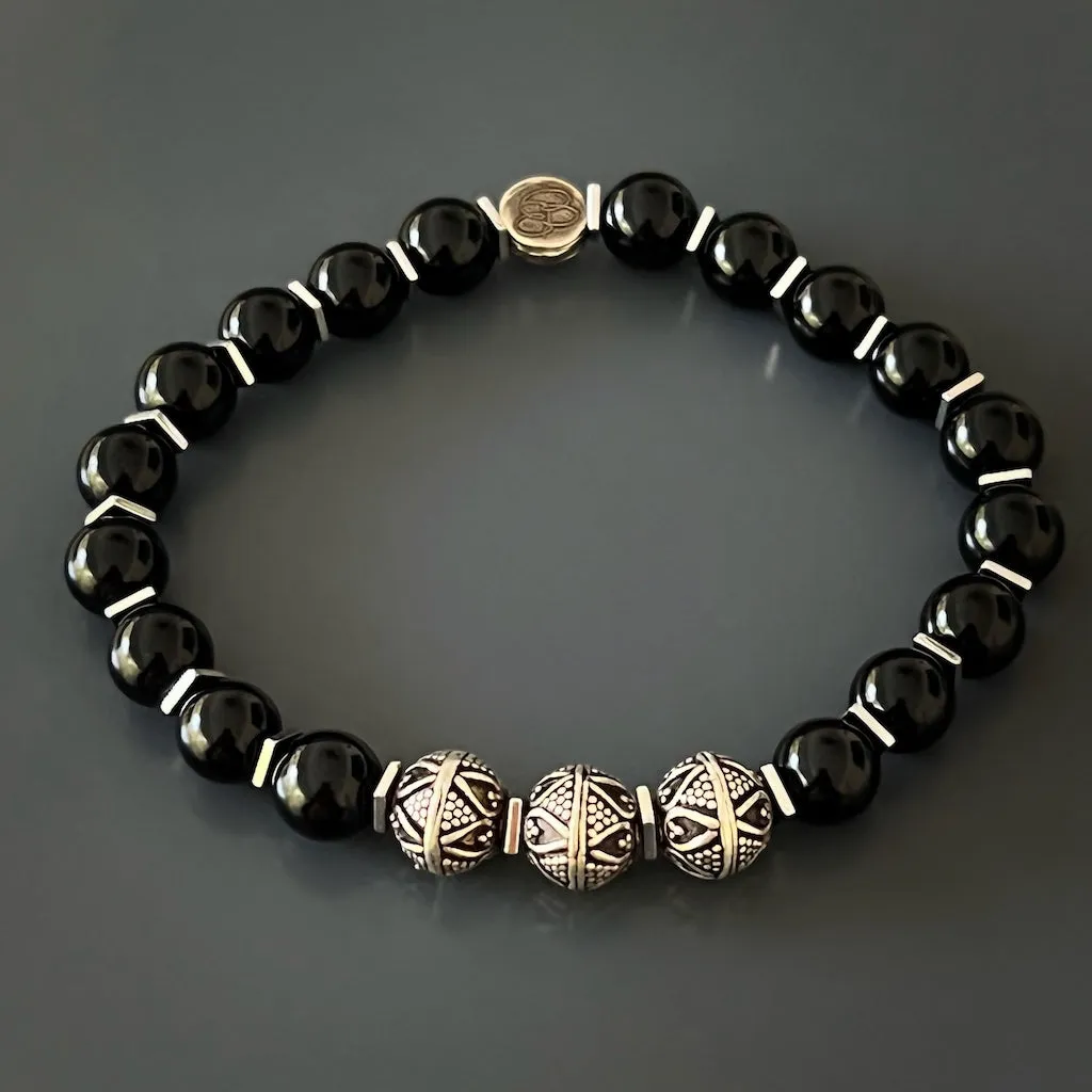 Silver Beads & Black Onyx Stone Beaded Bracelet