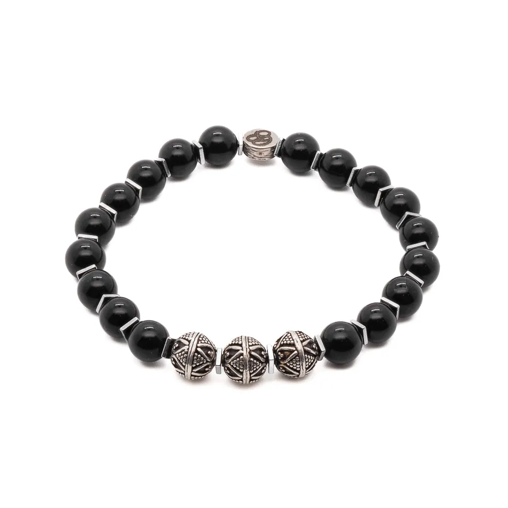 Silver Beads & Black Onyx Stone Beaded Bracelet