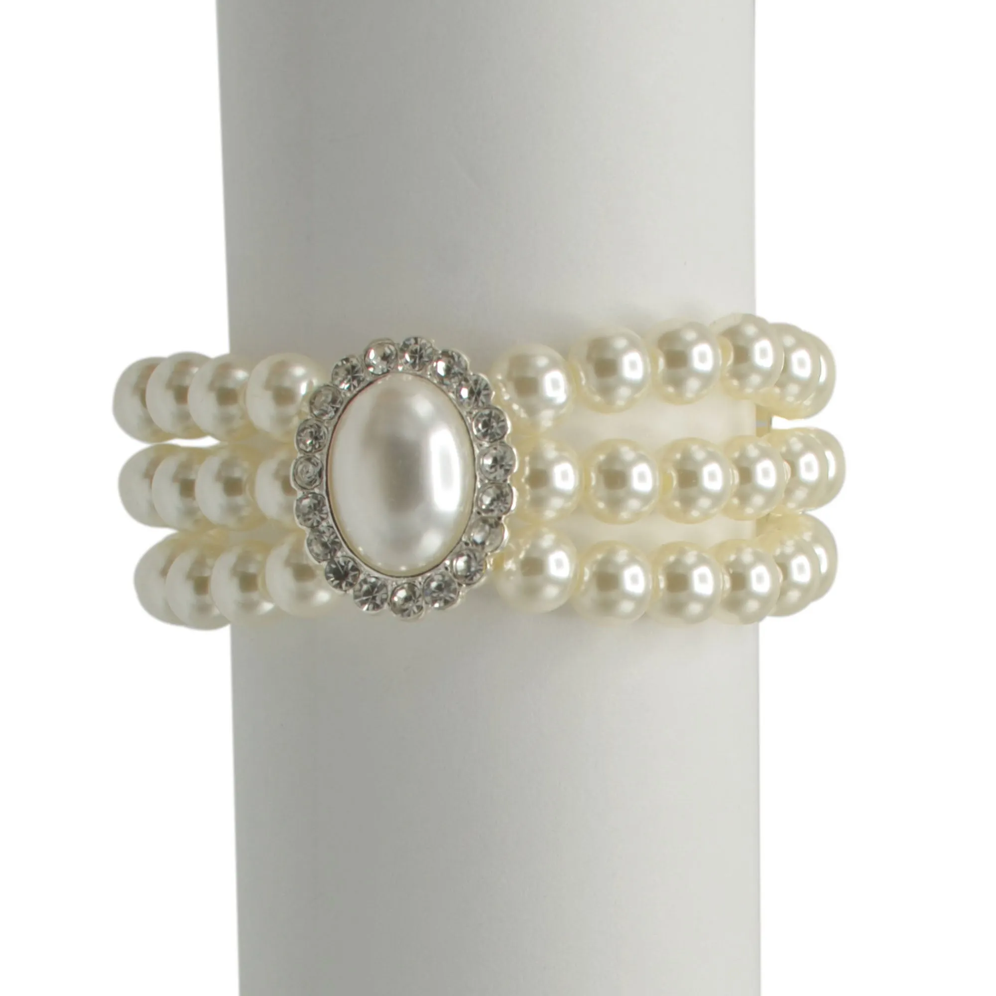 SILVER CRAM PEARL AND CRYSTAL STRETCH BRACELET #SQ4700(HE1)