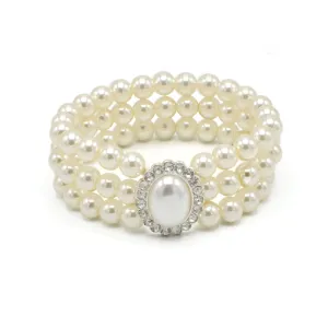 SILVER CRAM PEARL AND CRYSTAL STRETCH BRACELET #SQ4700(HE1)