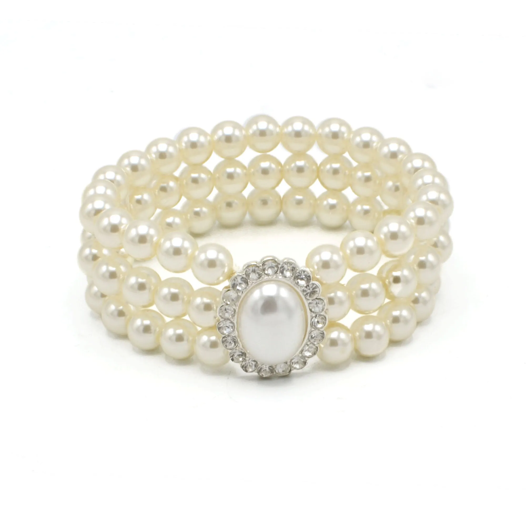 SILVER CRAM PEARL AND CRYSTAL STRETCH BRACELET #SQ4700(HE1)