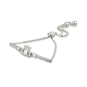 Silver Cubic Zirconia Claddagh Draw String Bracelet.