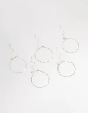 Silver Cupchain Figaro Bracelets 5-Pack