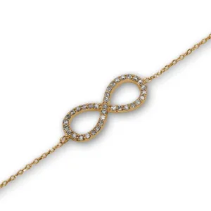 Silver CZ Sideway Infinity Yellow Gold Plated Bracelet