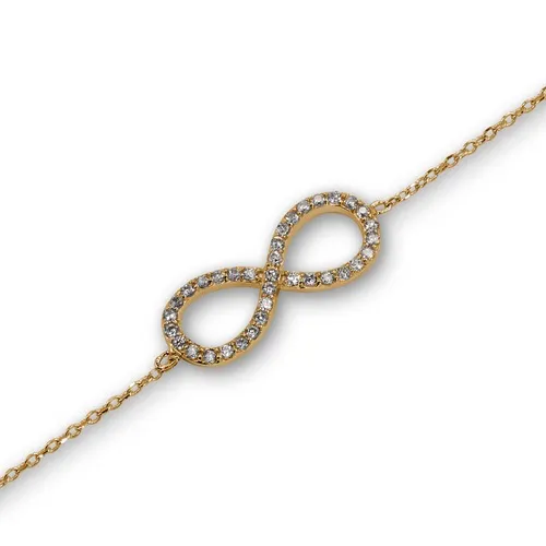 Silver CZ Sideway Infinity Yellow Gold Plated Bracelet