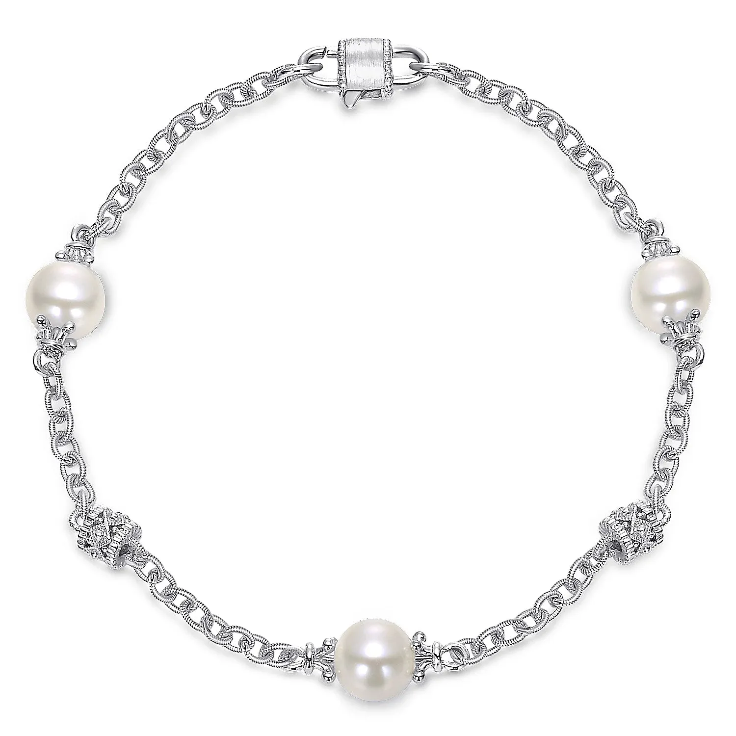 Silver Filigree and Pearl Station Bracelet