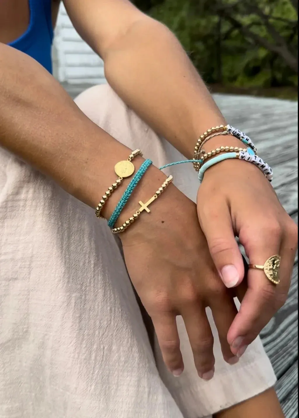 Silver Girl Cross Bead Bracelet