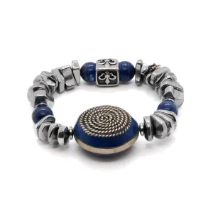 Silver Hematite Stone Beaded Fleur de Lis Bracelet