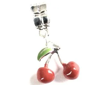 Silver Plated Red Cherries Drop Charm