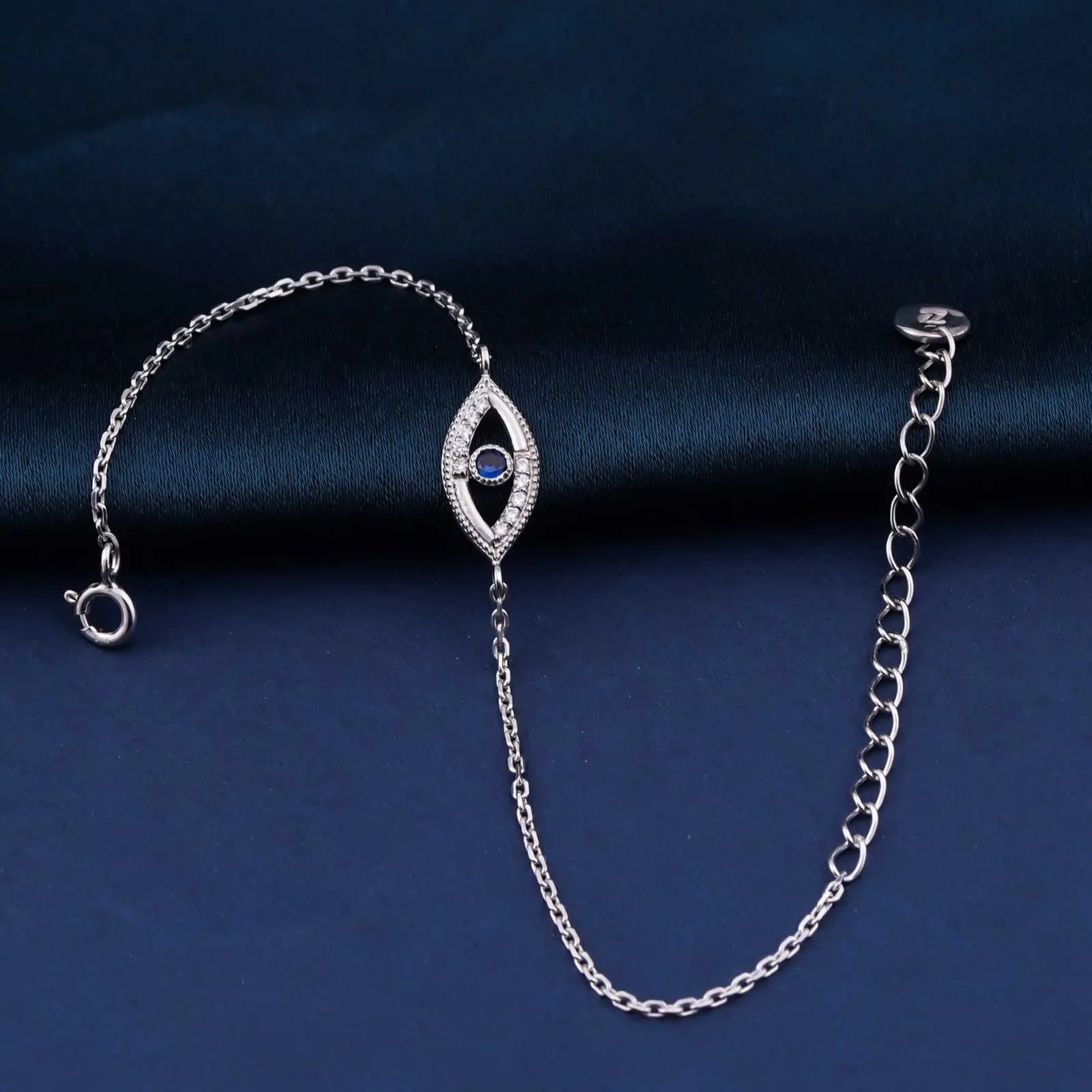 Silver Sapphire Evil Eye Bracelet
