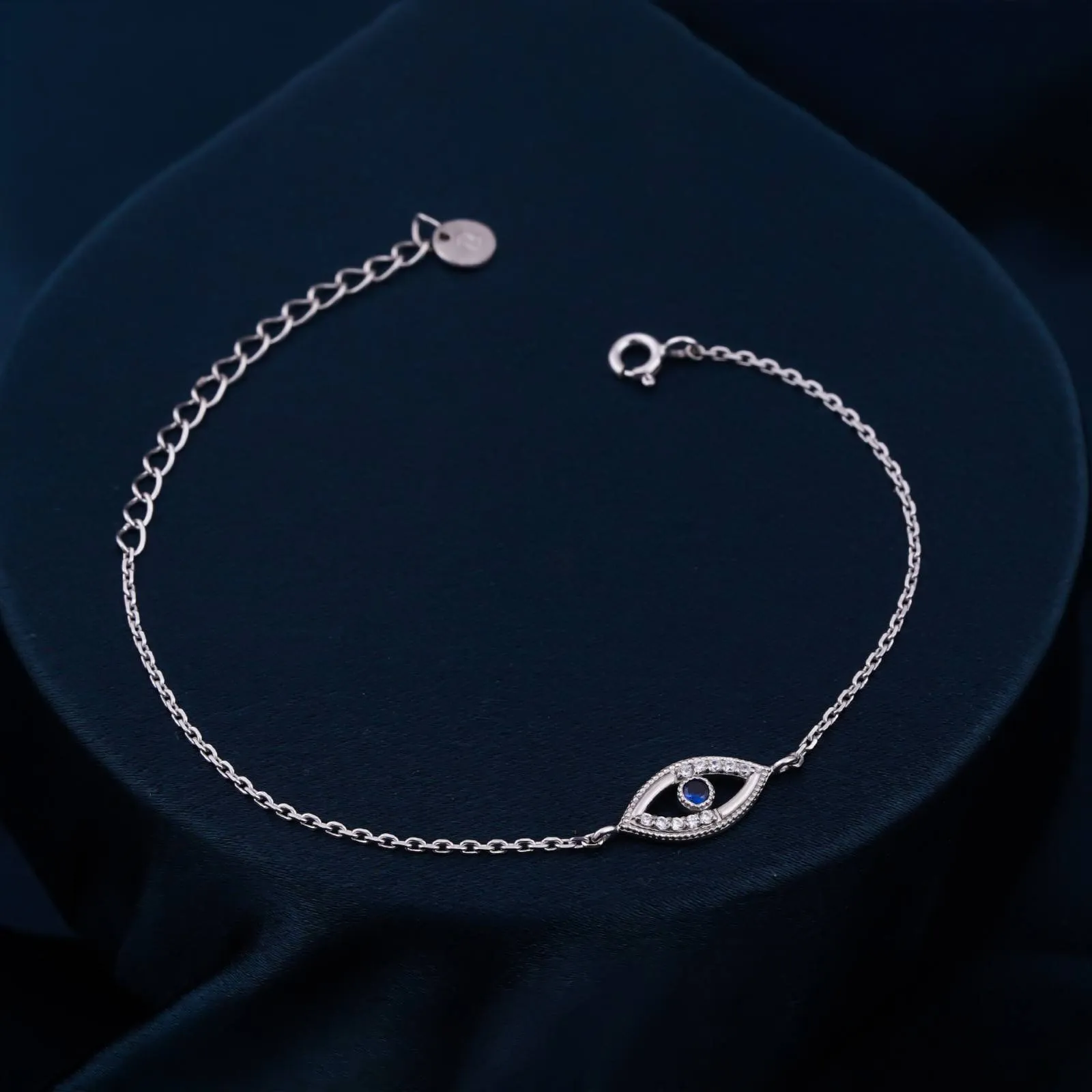 Silver Sapphire Evil Eye Bracelet