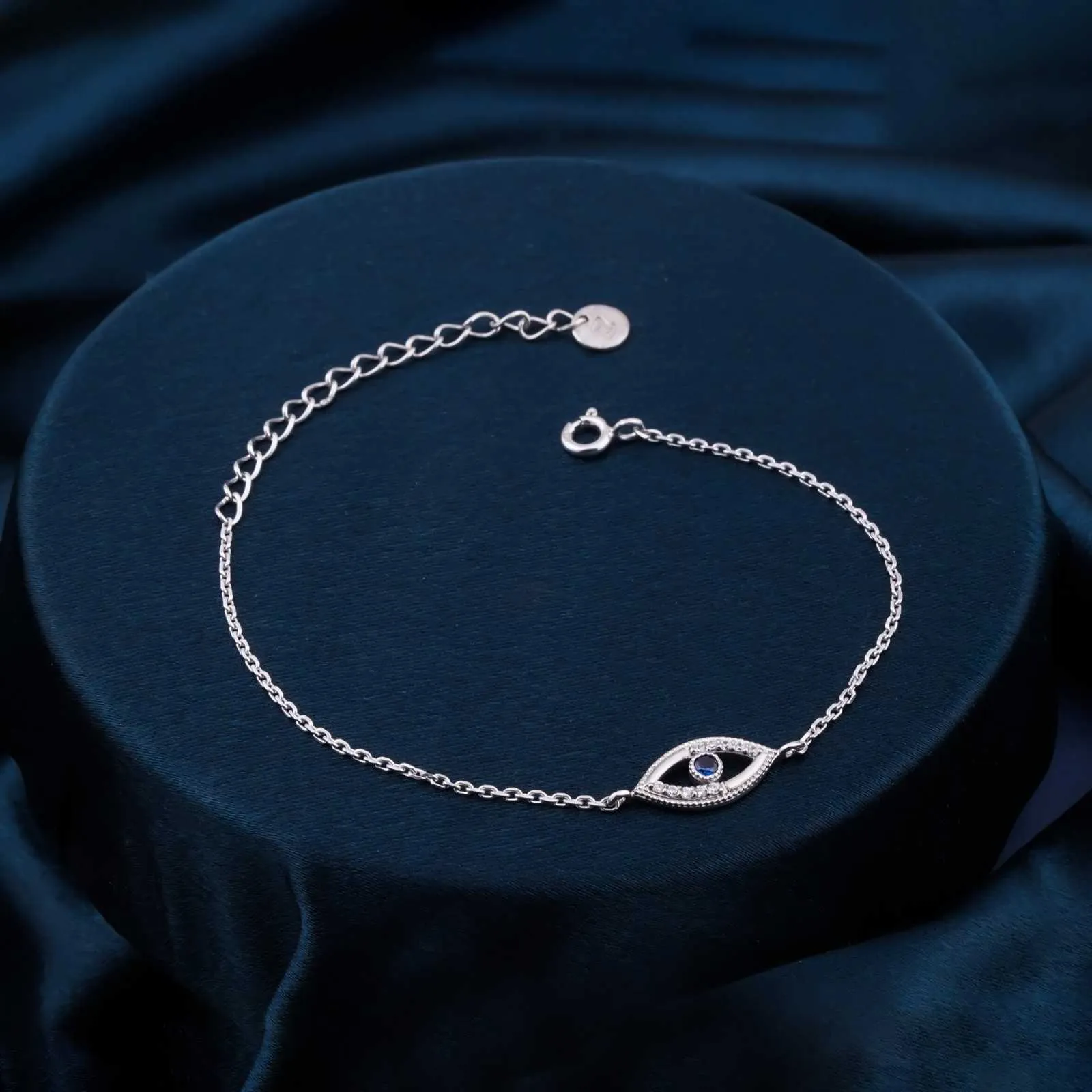 Silver Sapphire Evil Eye Bracelet
