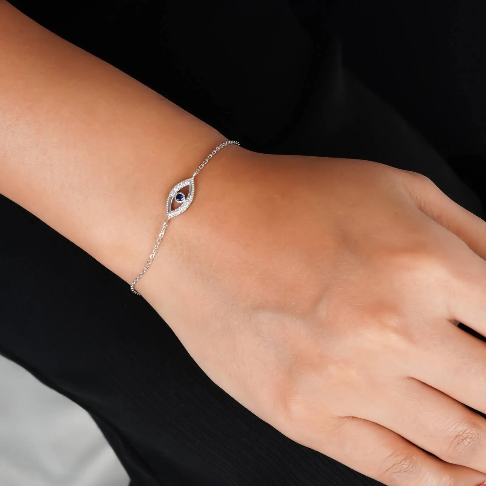 Silver Sapphire Evil Eye Bracelet