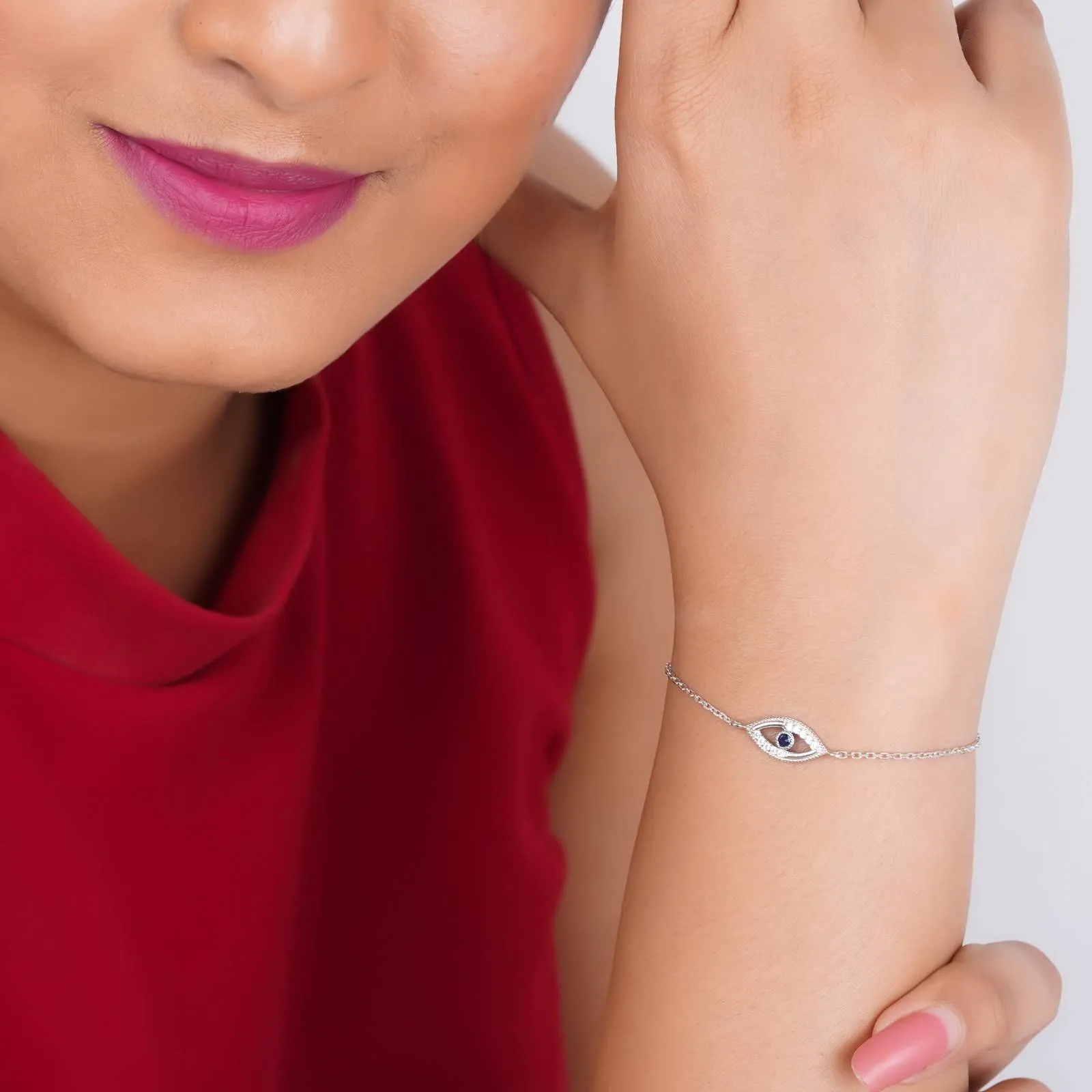 Silver Sapphire Evil Eye Bracelet