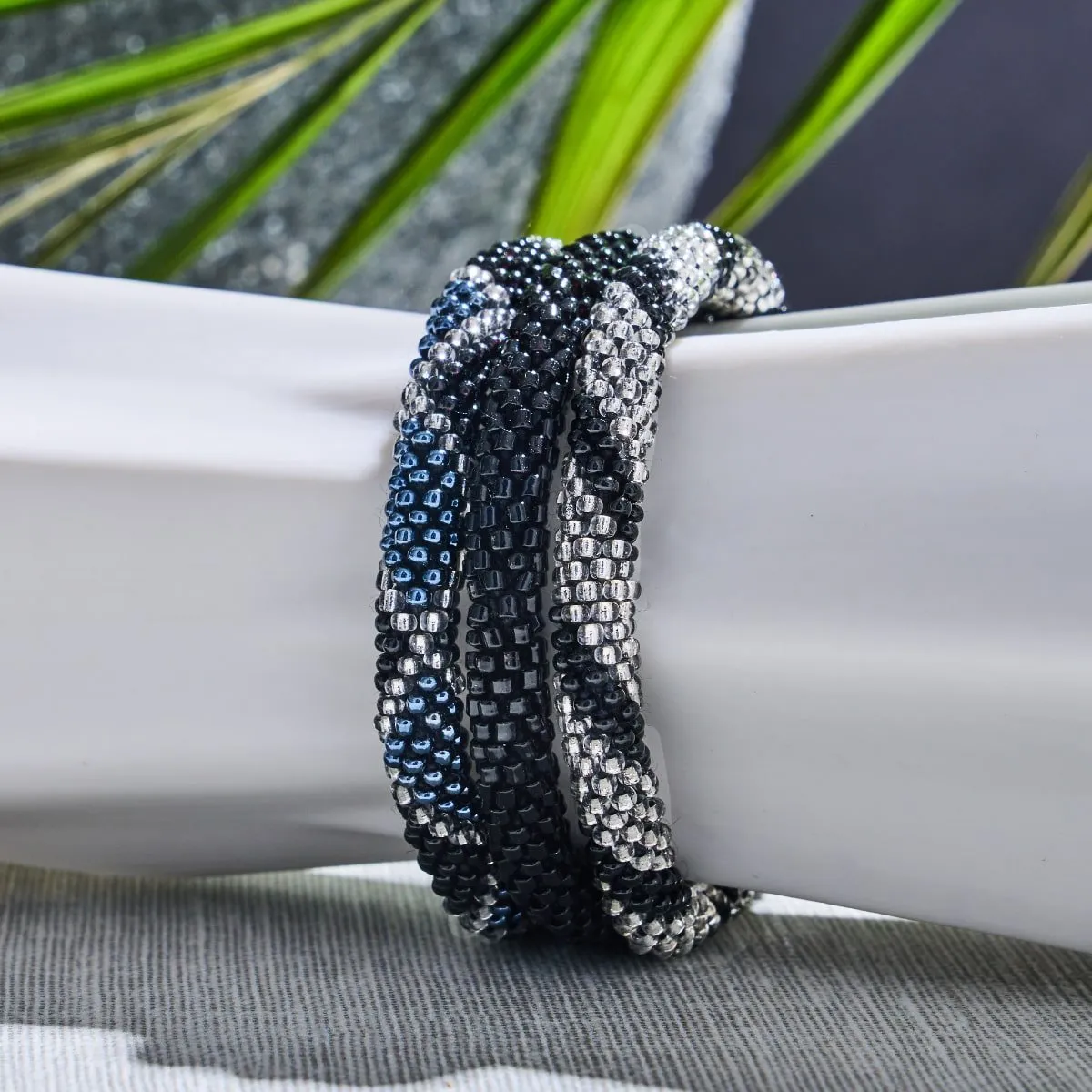 Silver Screen | Himalayan Glass Bead Bracelet